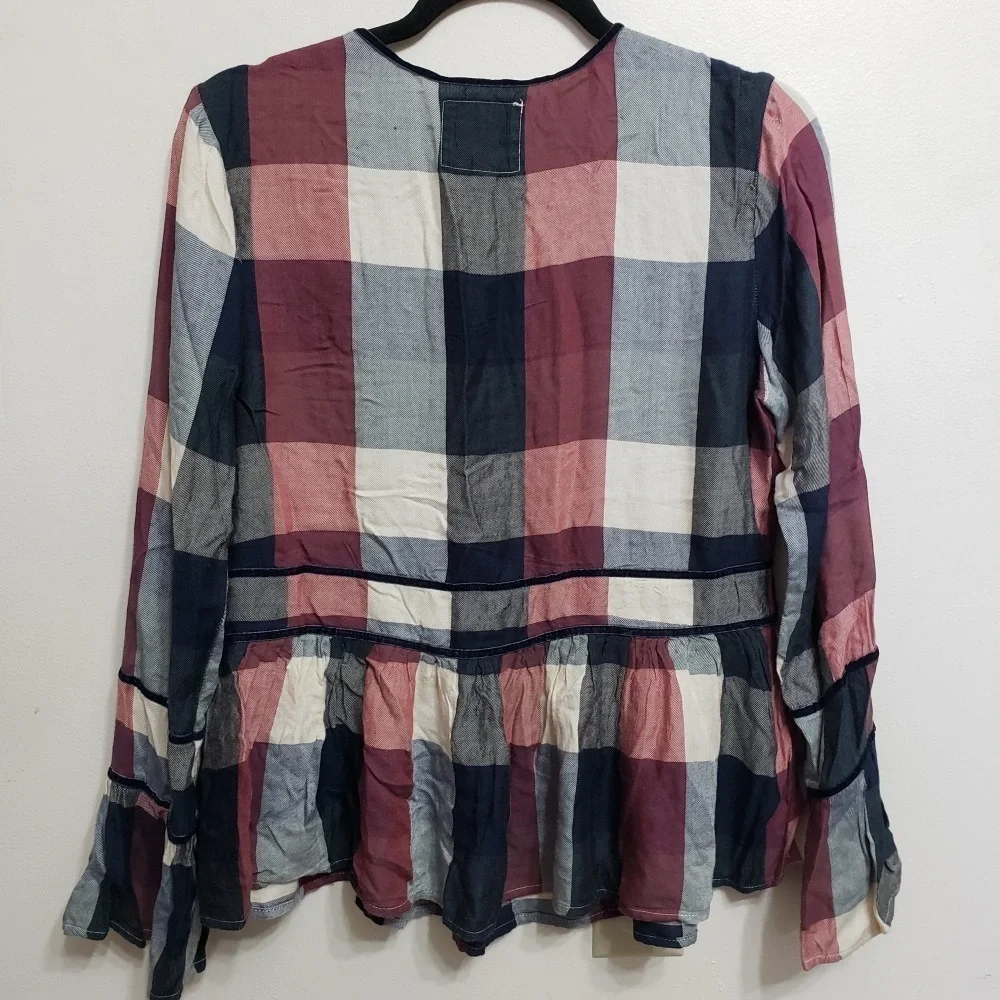 Thread & Supply Plaid Velvet Trim Peplum Top, sz M - Picture 6 of 8